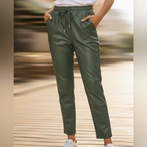 NWOT Candace Cameron Bure Women’s Forest Green Faugh Leather Joggers